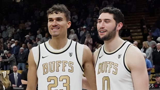 Tristan da Silva and Luke O'Brien on senior night at CU Events Center